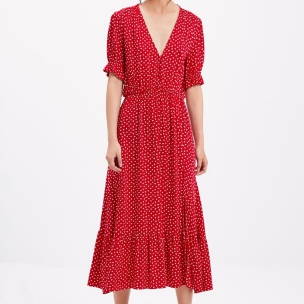 Zara Red Polka Dot Midi Dress